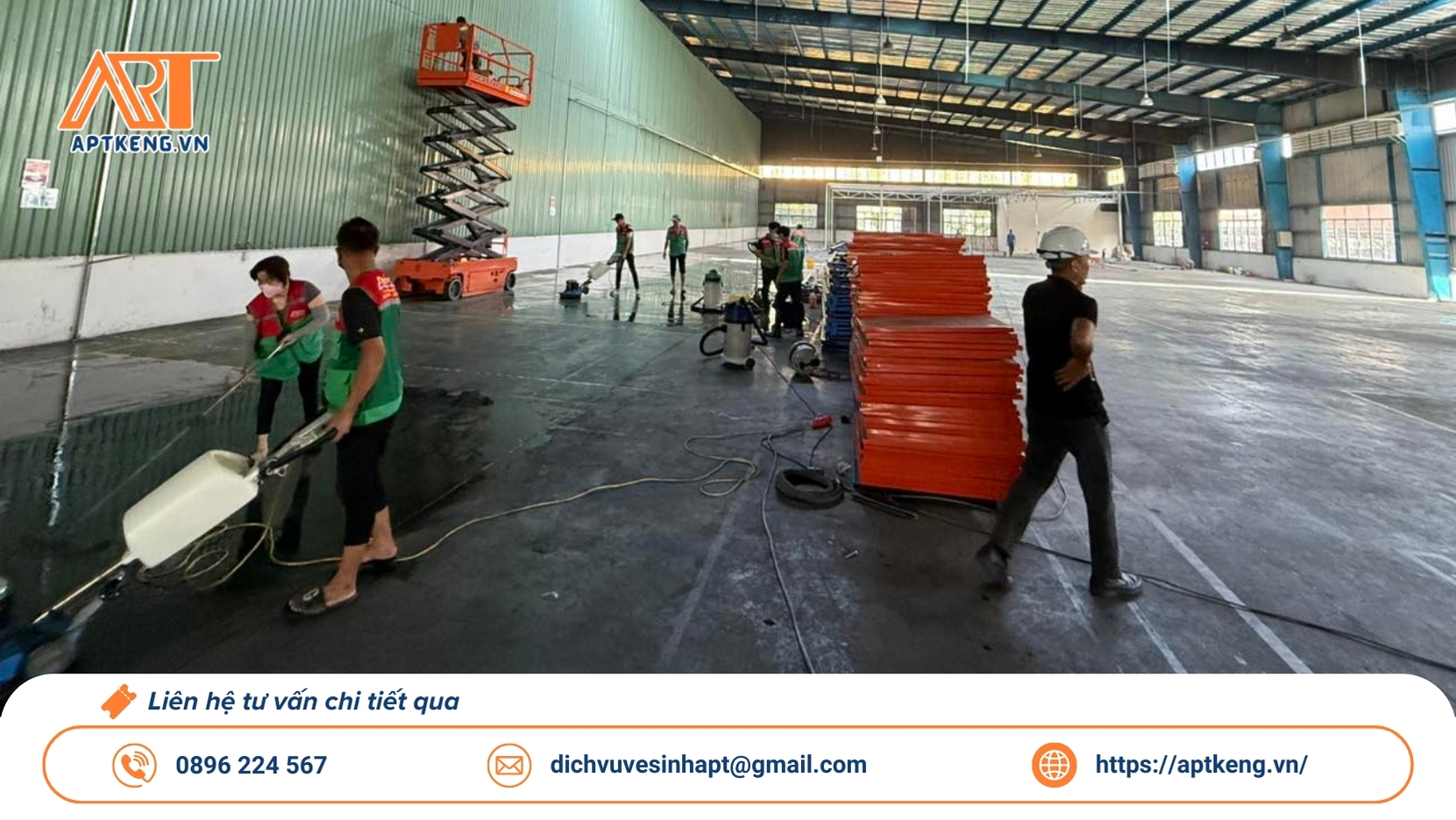 Quy trình vệ sinh đánh bóng sàn nhà xưởng của APT KENG